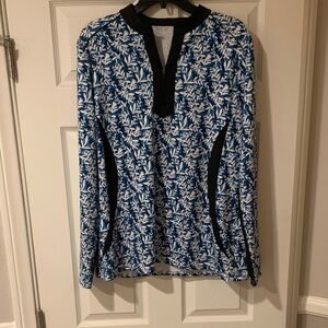 Floral Blue and Black Women's Top